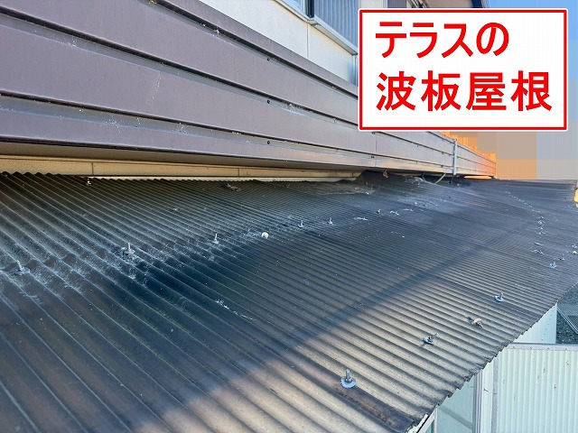 西八代郡市川三郷町でテラスの波板屋根・波板外壁（ポリカ）を交換する様子