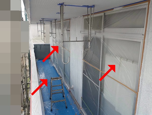 通路側の窓養生