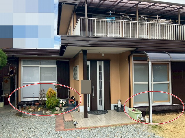 西八代郡市川三郷町でウッドデッキ塗装を行う様子（ケレン作業・下塗り・仕上げ塗装）