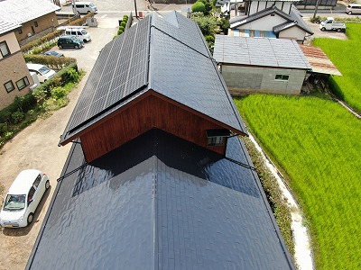 北杜市　屋根塗装　完成写真　ドローン