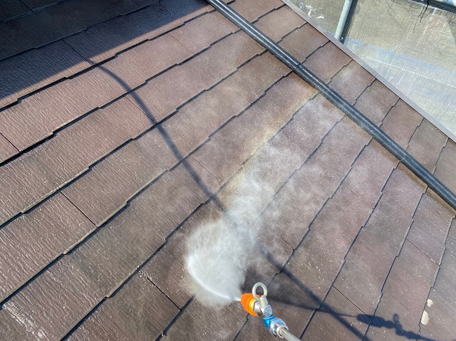 南アルプス市　屋根塗装　スレート屋根　高圧洗浄