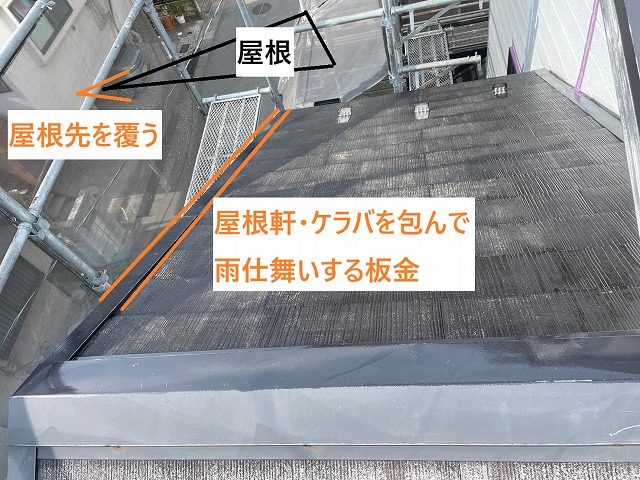 甲府市　屋根外壁塗装工事　ケラバ板金イラスト