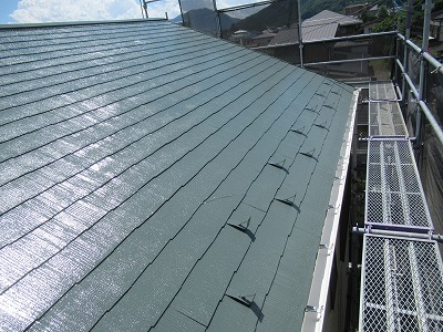 富士河口湖　屋根塗装　スレート材　工事後　完成写真