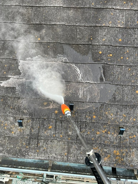 上野原市　スレート屋根　高圧洗浄